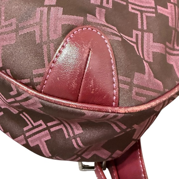Tumi Burgundy Monogram Nylon Backpack Tote Leather Trim Travel Bag Medium - Picture 8 of 13